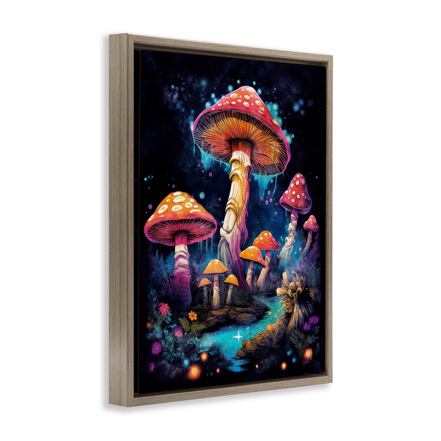 Stupell Industries Psychedelic Mushroom Scene Framed Floater Canvas Wall Art Design by Nina Blue