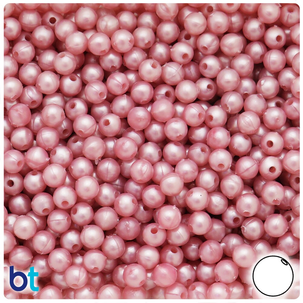 BeadTin Medium Rose Pearl 6mm Round Plastic Craft Beads (500pcs)
