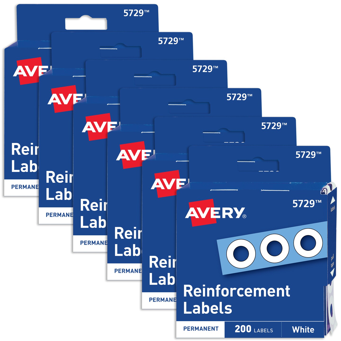 Avery Reinforcement Labels, 1/4" Diameter, Permanent Adhesive, White, Non-Printable, 6 Packs, 1,200 Page Reinforcement Stickers (21919)