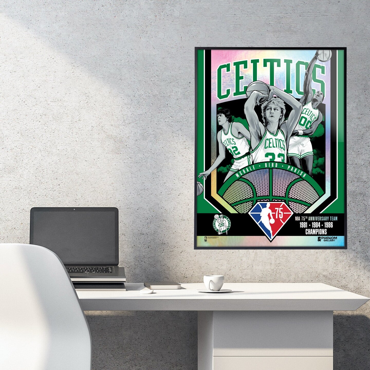 Phenom Gallery Boston Celtics 75th Anniversary 80&#x27;s NBA Champs 18&#x22; x 24&#x22; Foil Serigraph