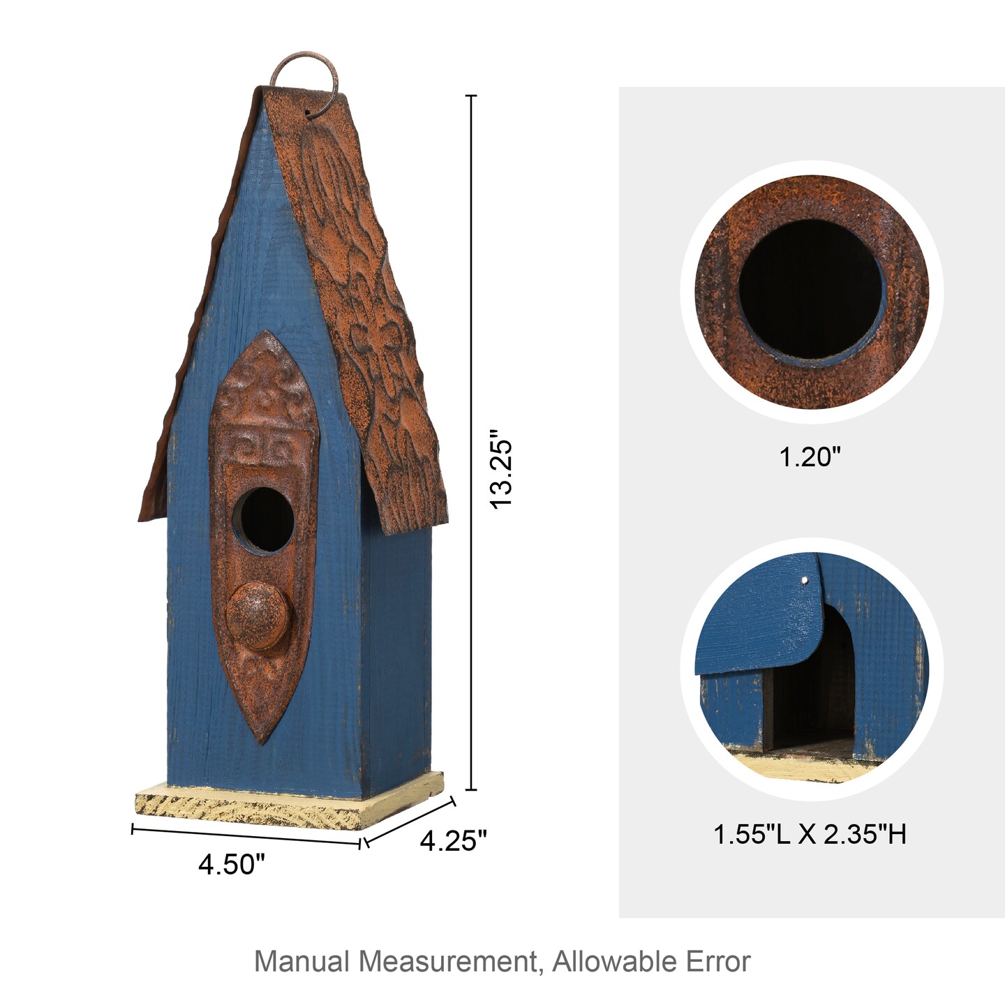 Set of 2 13.25''H Distressed Solid Wood Slim Cottage Decorative Outdoor Garden Birdhouse