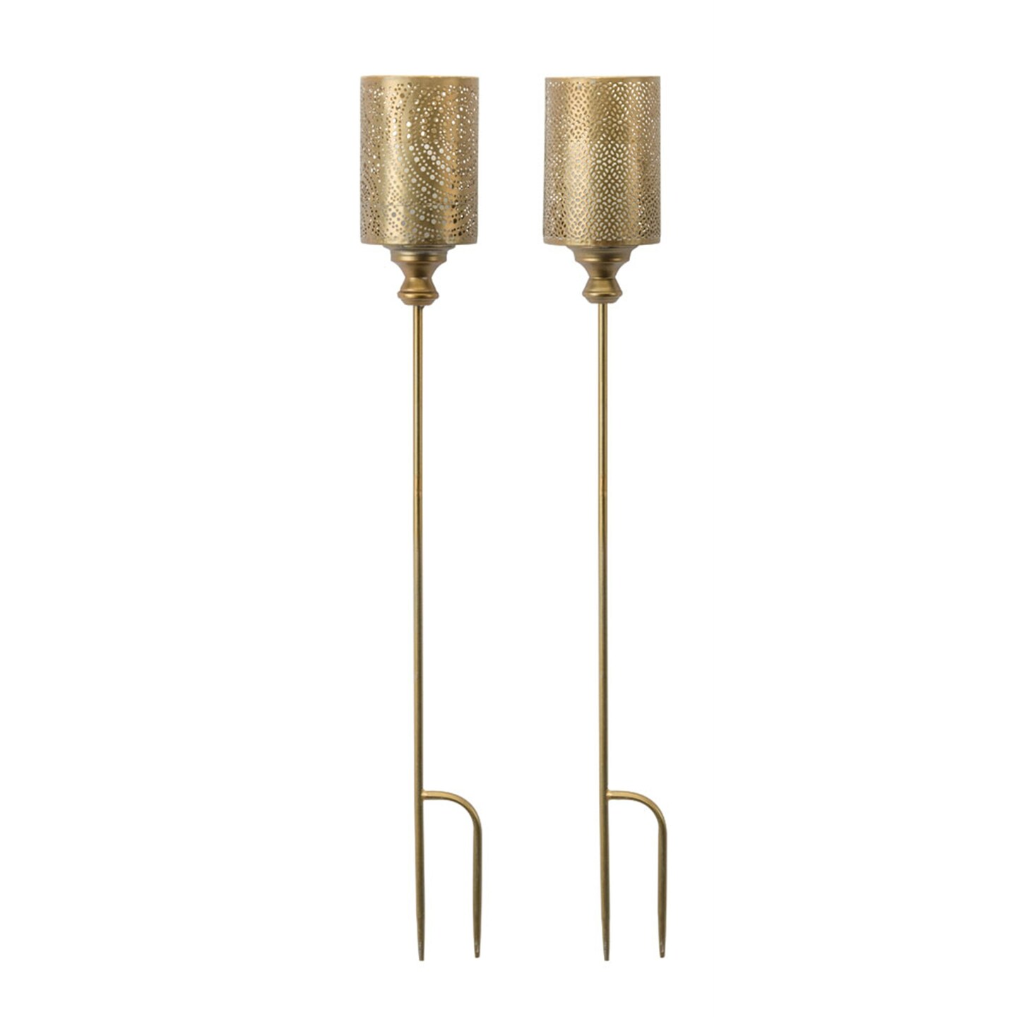 Contemporary Home Living Set of 4 Gold Garden Stake Christmas Candle Holder Yard Decors 40&#x22;