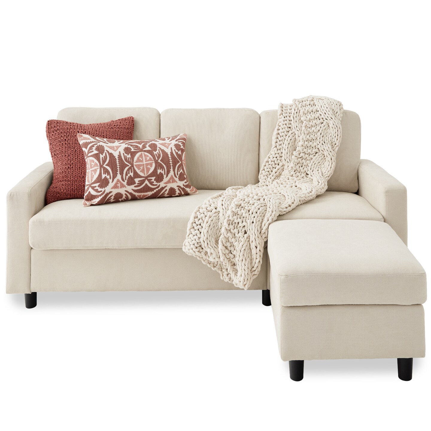 Best Choice Products Linen Sectional Sofa Couch w/ Chaise Lounge, Reversible Ottoman Bench