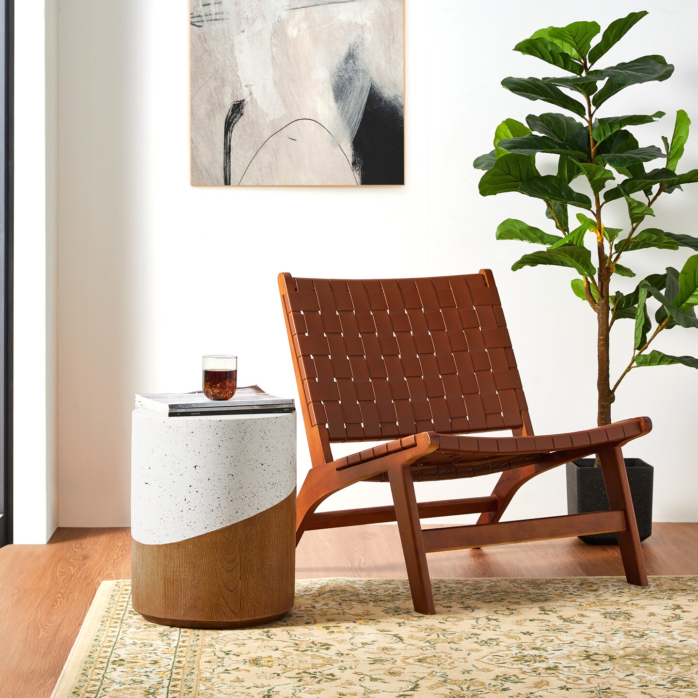 Set of 2 17.25"H Multi-functional MGO Faux Terrazzo and Wood Texture Garden Stool or Planter Stand or Accent Table
