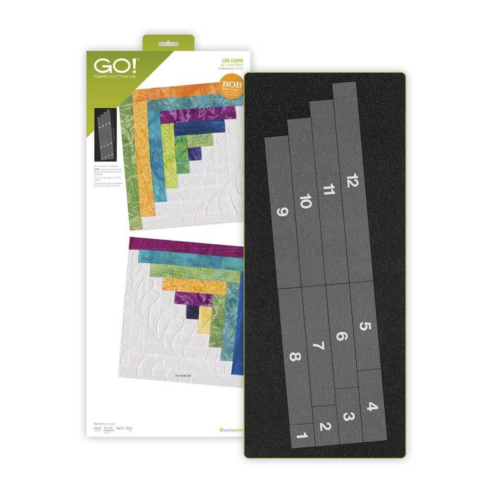 AccuQuilt GO! Log Cabin Die - 12&#x22; Finished Quilt Block, Easy to Use for Beginners, Perfect Seam Allowances, No Measuring, Includes Free Patterns, Ideal for Quilting Projects