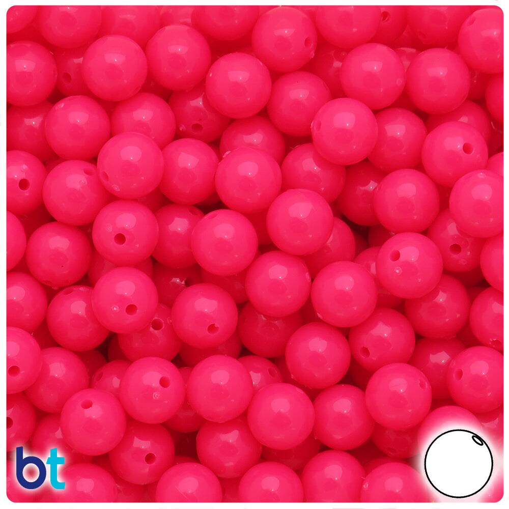 BeadTin Magenta Neon Bright 10mm Round Plastic Craft Beads (150pcs)