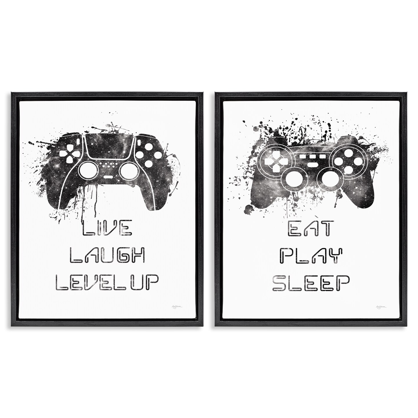 Stupell Industries Gamer Play Splash Controllers 2 pc Framed Floater Canvas Wall Art Set Design by Mary Urban