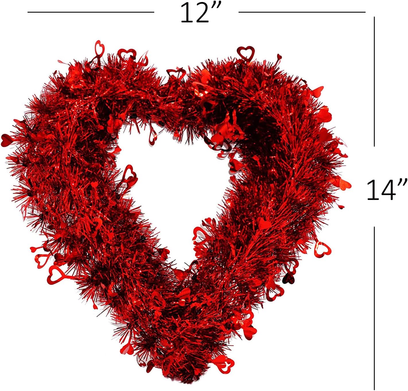 4E's Novelty 14" Valentines Wreath - Tinsel Wreath with Red Heart Design, Perfect Front Door Wreath, Sparkly Hanging Wreath for Romantic Decor