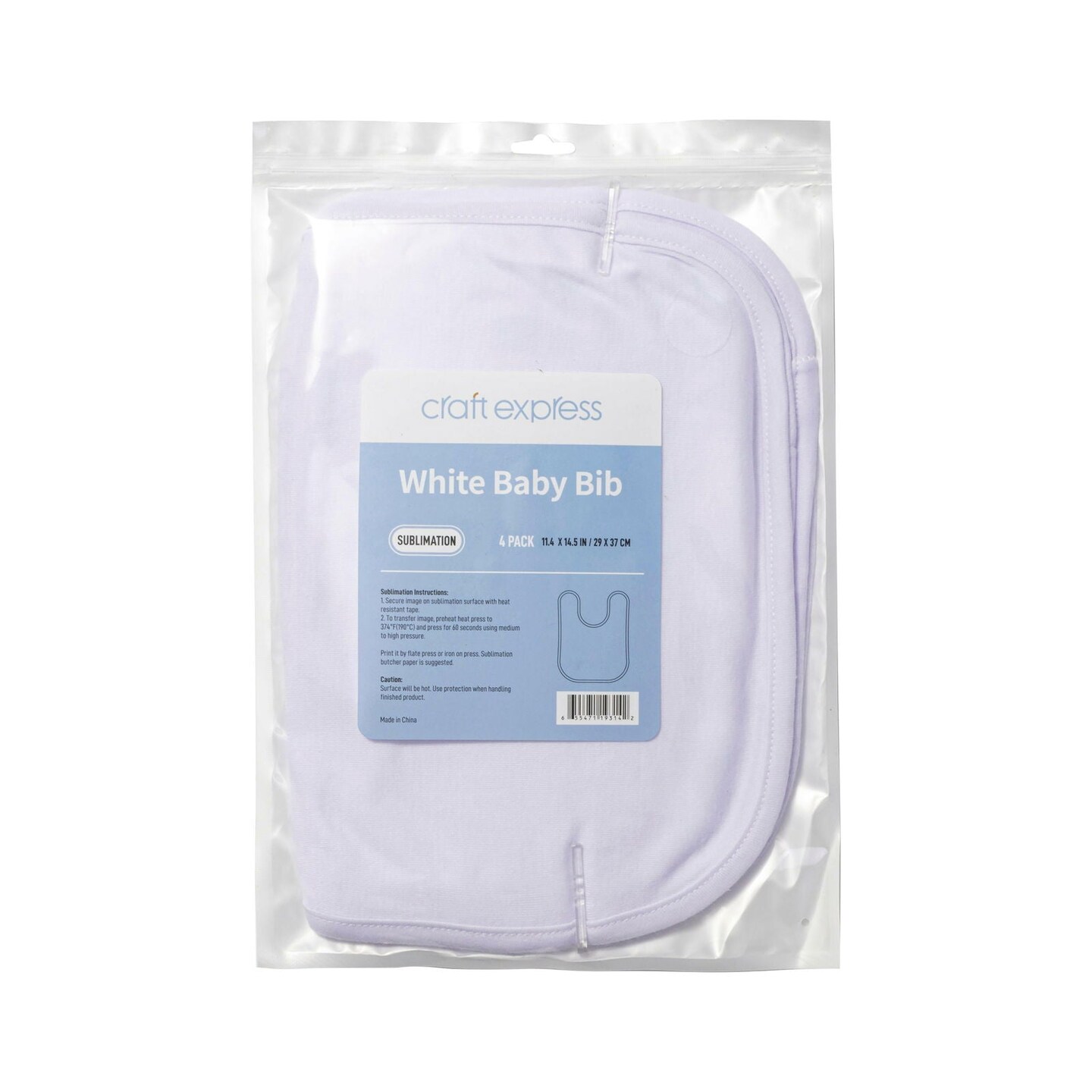Craft Express 4-Pack Sublimation White Baby Bibs &#x2013; Soft Blanks for Custom Gifts