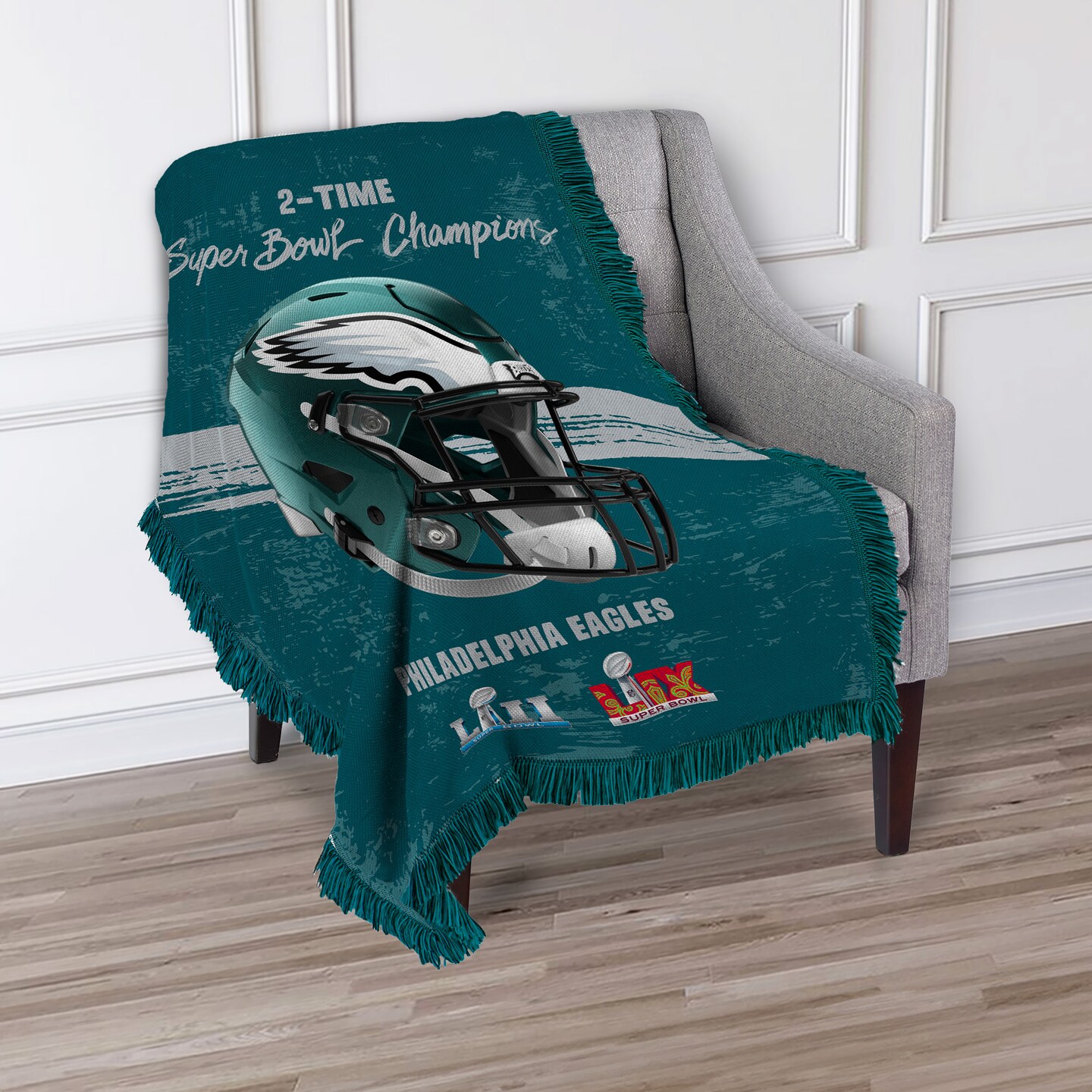 NFL Philadelphia Eagles 2025 Super Bowl LIX Multi Champ Powerhouse Woven Tapestry Throw Blanket 48X60 Inches
