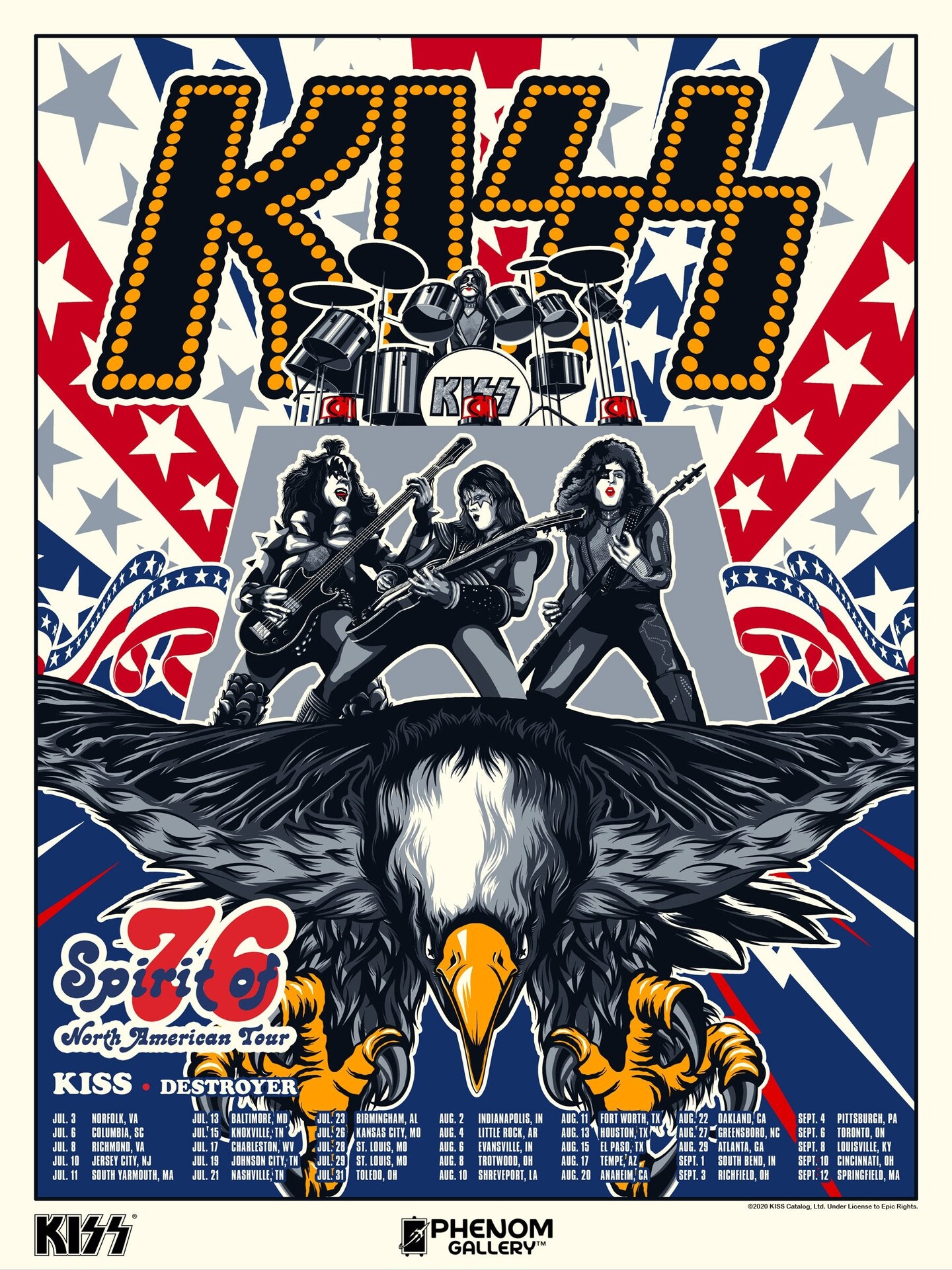 Phenom Gallery KISS Spirit of &#x27;76 North American Tour Deluxe Framed 18&#x22; x 24&#x22; Serigraph Print