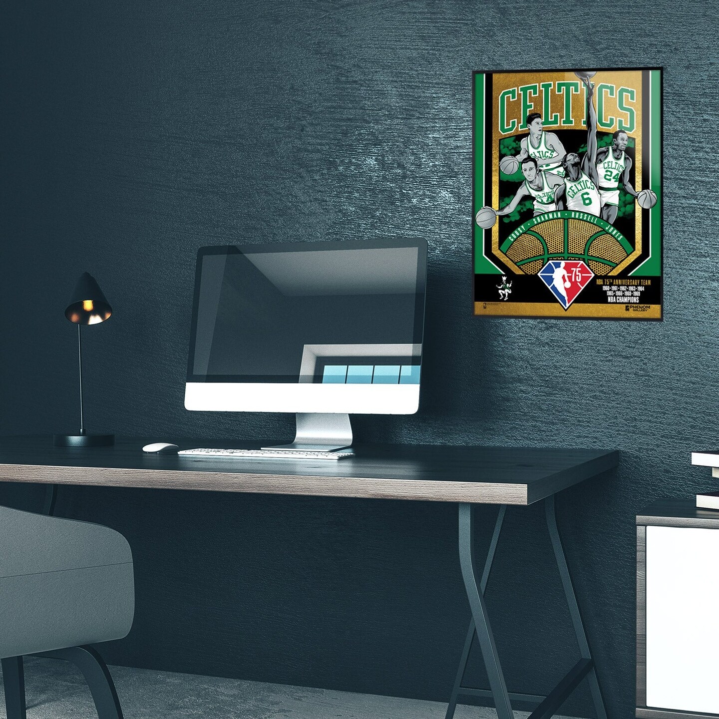 Phenom Gallery Boston Celtics 75th Anniversary 60&#x27;s NBA Champions 18&#x22; x 24&#x22; Gold Foil Serigraph