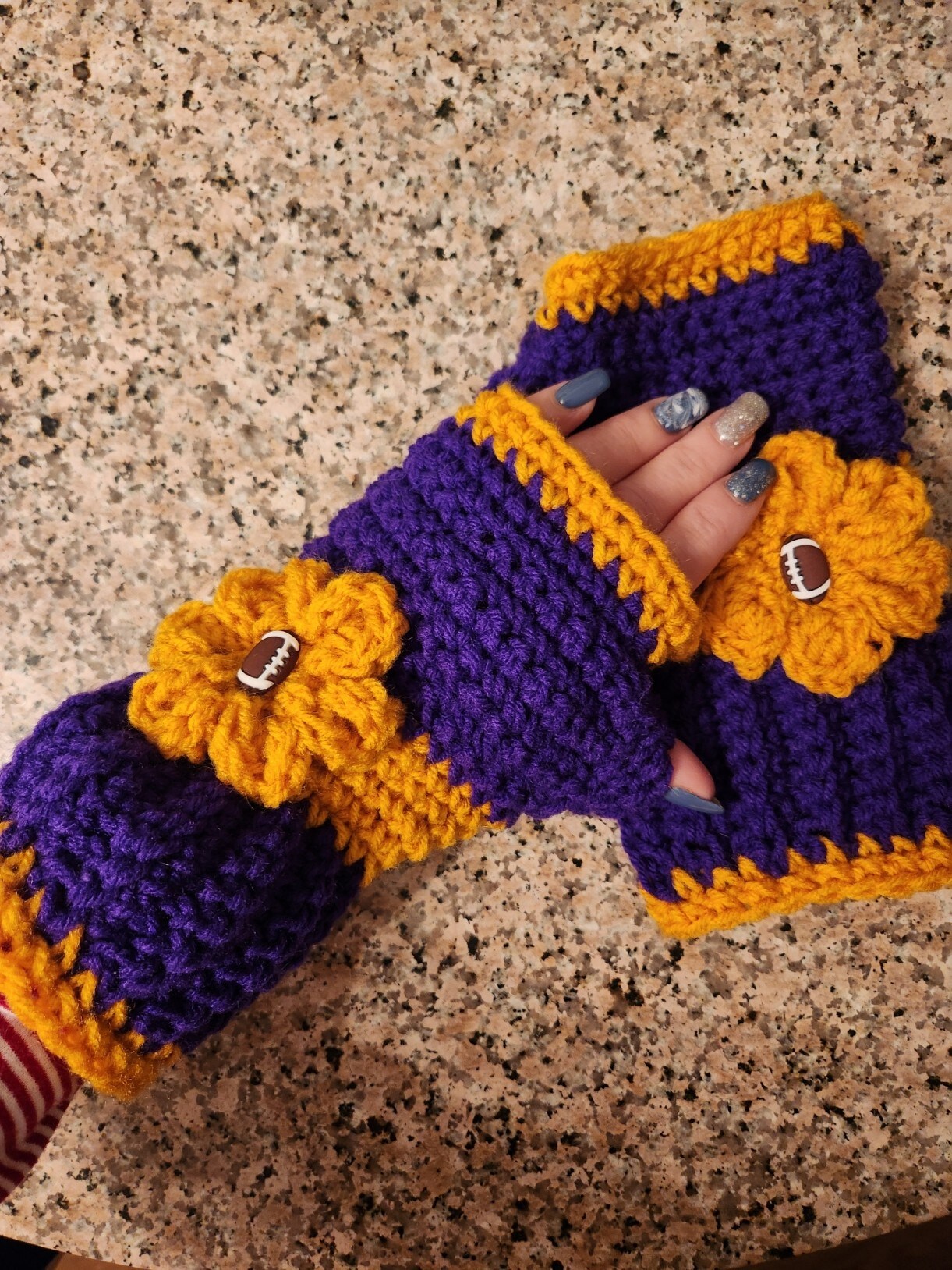 MINNESOTA VIKINGS COLORS HAND CROCHETED FINGERLESS GLOVES PURPLE GOLD  MakerPlace by Michaels