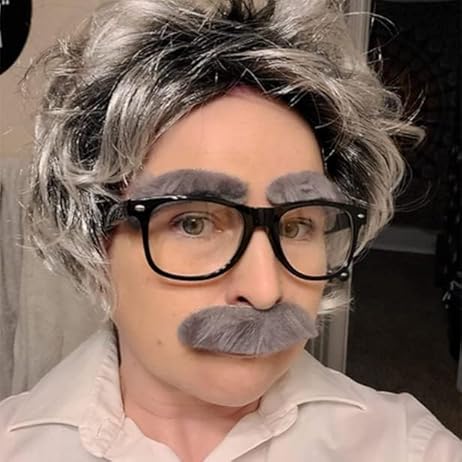 4E's Novelty Old Man Costume 10 Pcs Set for Kids ages 3-14 Years - 100 Days of School Costume for Boys Dress Up Accessories Includes Wig Cane