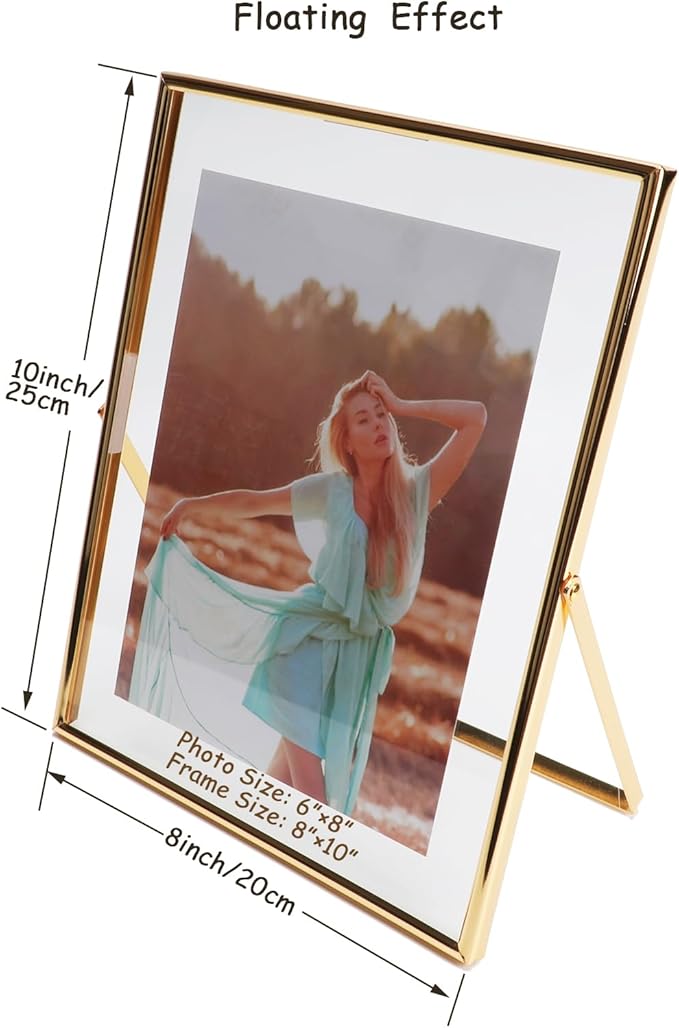 Gold Floating Frame (8&#x22;&#xD7;10&#x22;, 2 Set), For Picture 7x9, 6x8, 5x7, Tabletop Shelf Photo Frames, Classy for Valentine&#x27;s Day, Wedding or Birthday