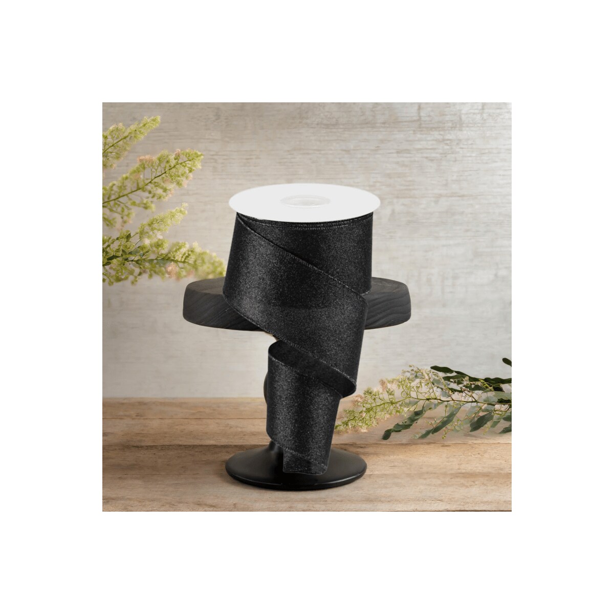2.5&#x22; Shimmer Glitter Ribbon: Black (10 Yards)