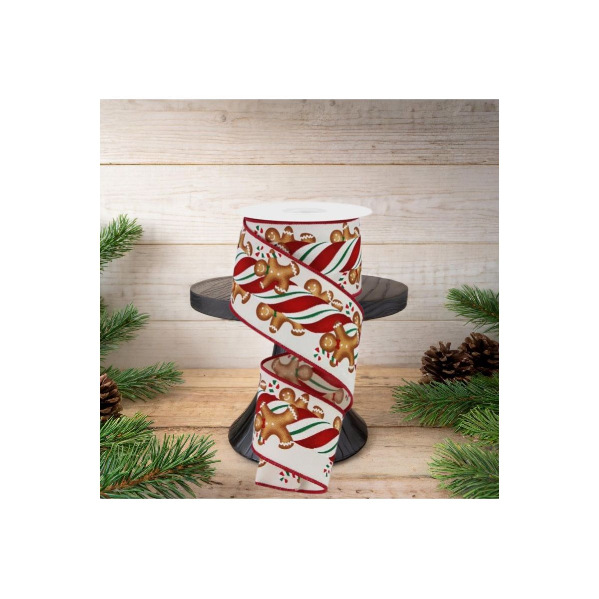 2.5&#x22; Gingerbread Kids Candy Ribbon: Ivory (10 Yards)