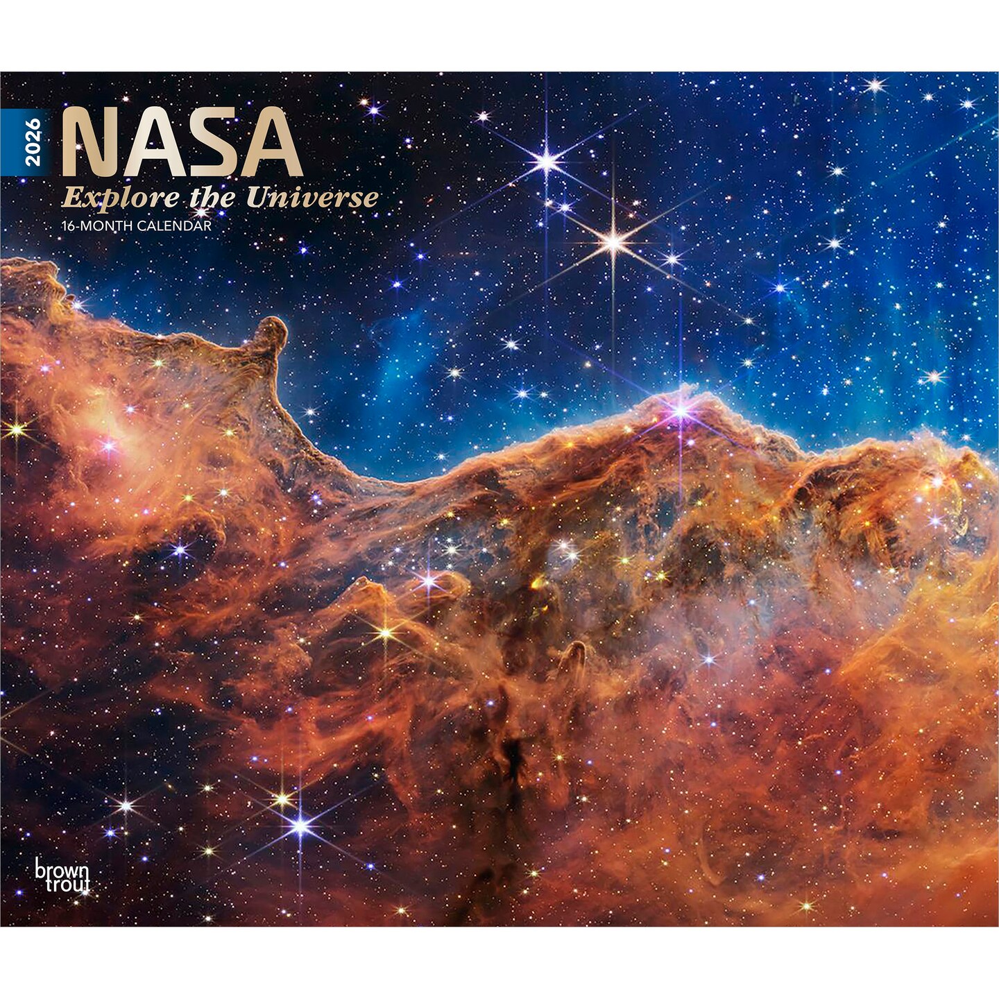 NASA Explore the Universe | 2026 14 x 24 Inch (Hanging) Monthly Deluxe Wall Calendar | Foil Stamped Cover | Plastic-Free