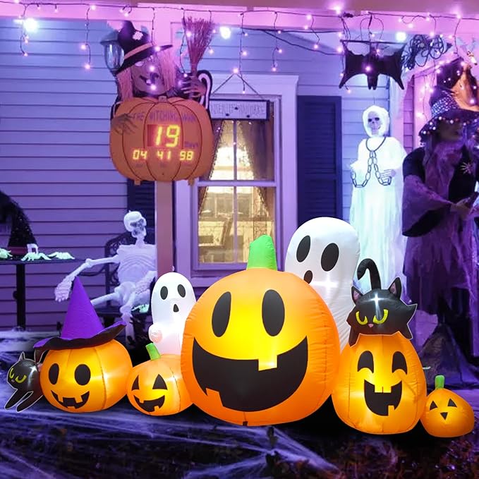 Halloween Inflatables Pumpkin Decorations Outdoor, Blow Up Yard Inflatable Halloween Pumpkin Ghost Black Cat
