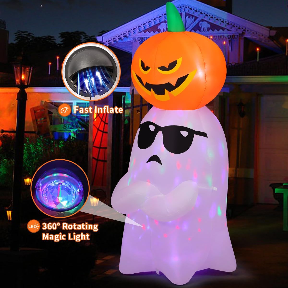 Halloween Inflatables Ghost with Pumpkin Outdoor Decorations Blow Up