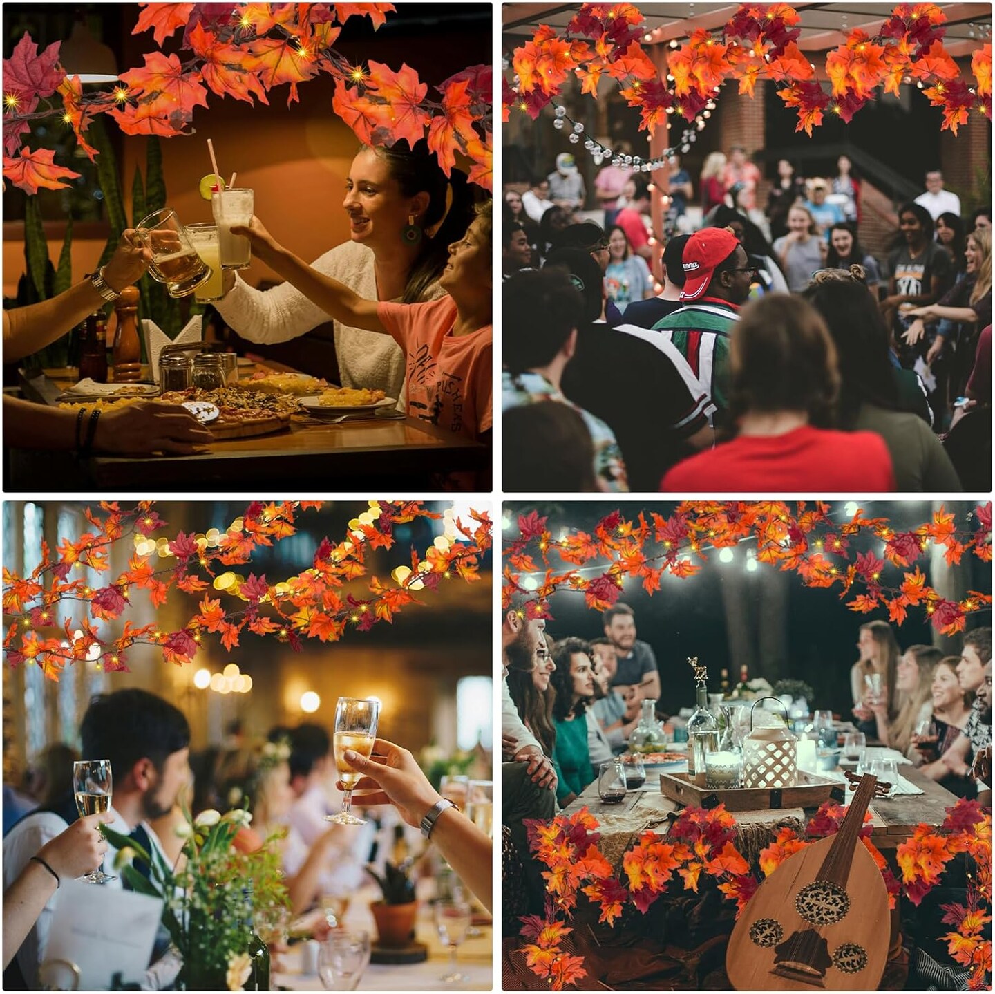 Thanksgiving Lighted Fall Leaf Garland Lights - 11ft Lighted Fall Leaf