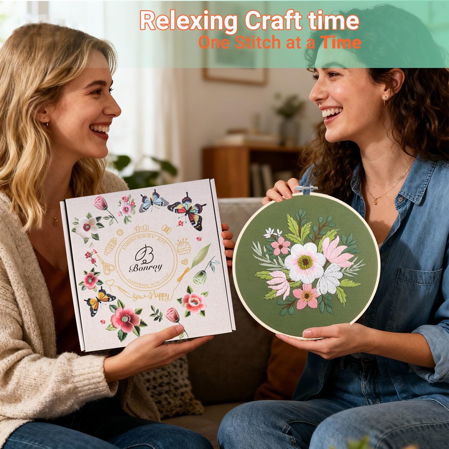 4 Sets Embroidery Set for Beginners, Art Craft, Easy Sewing Embroidery Kit Includes Embroidered Clothes with Patterns, Embroidery Hoops, Instruction Manual, Color Stitch Set (3)