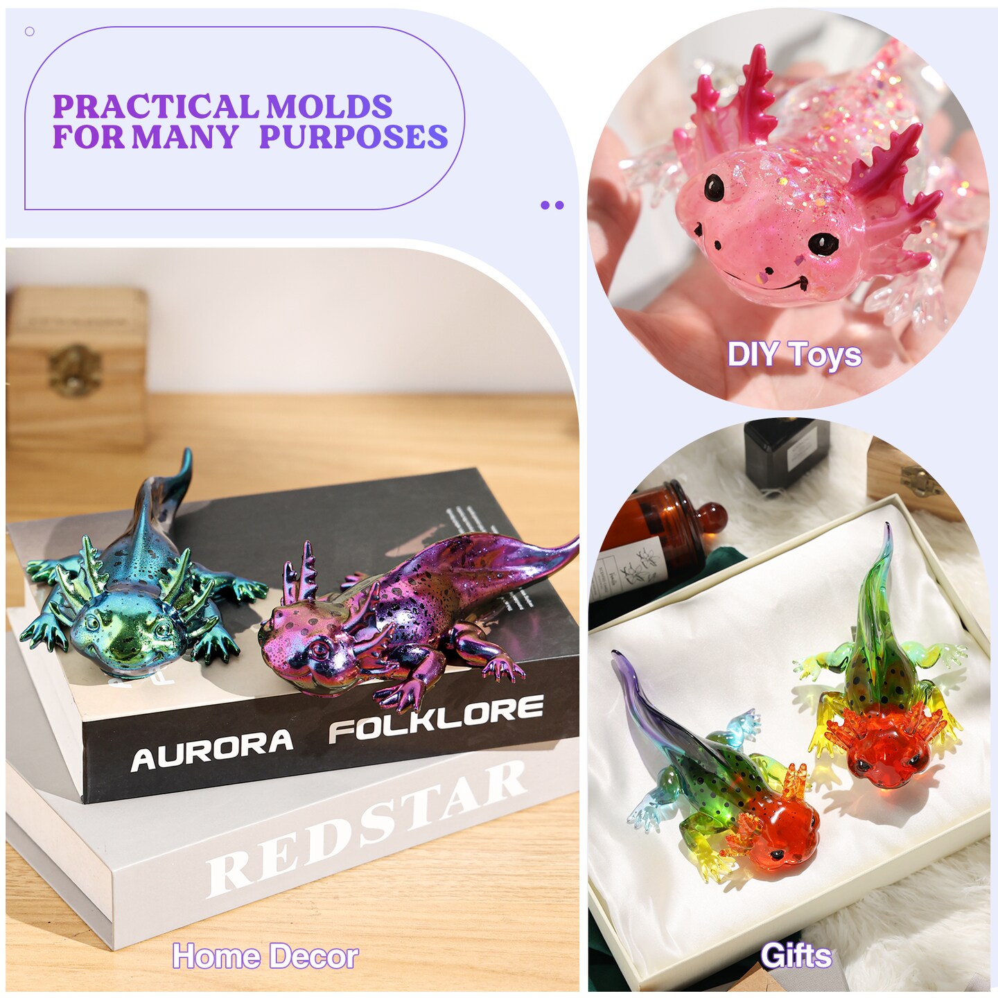 LET&#x27;S RESIN Large Axolotl Resin Molds Silicone, 3D Detailed Animal Silicone Molds, Flexible Effortless Demoldable Epoxy Resin Molds, Thickened Deep Epoxy Molds for Art Crafts, Gift, and Home Decor