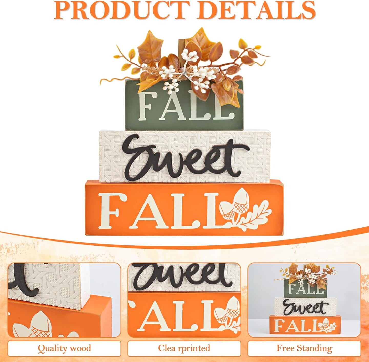 Rustic Wooden Maple Leaf Block Sign Tabletop Decor