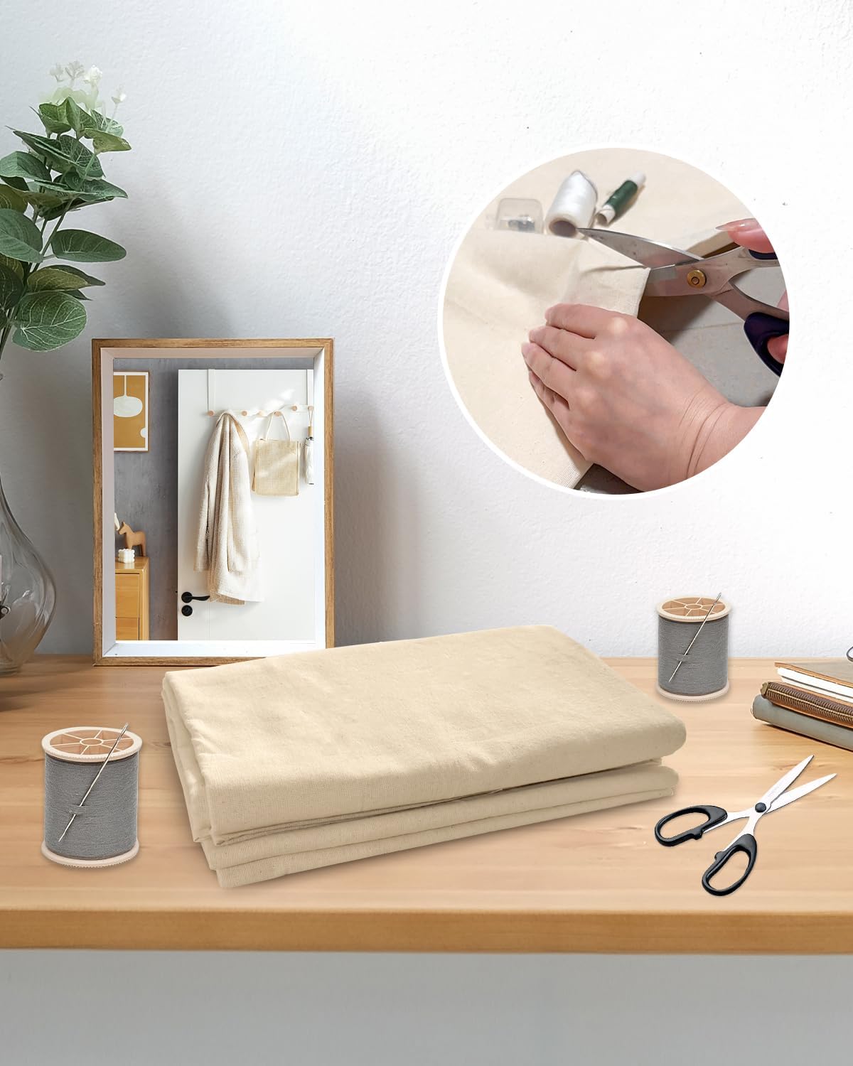 100% Cotton Muslin Fabric 63 Inch, Unbleached Natural Fabric (Natural, 5 Yard)