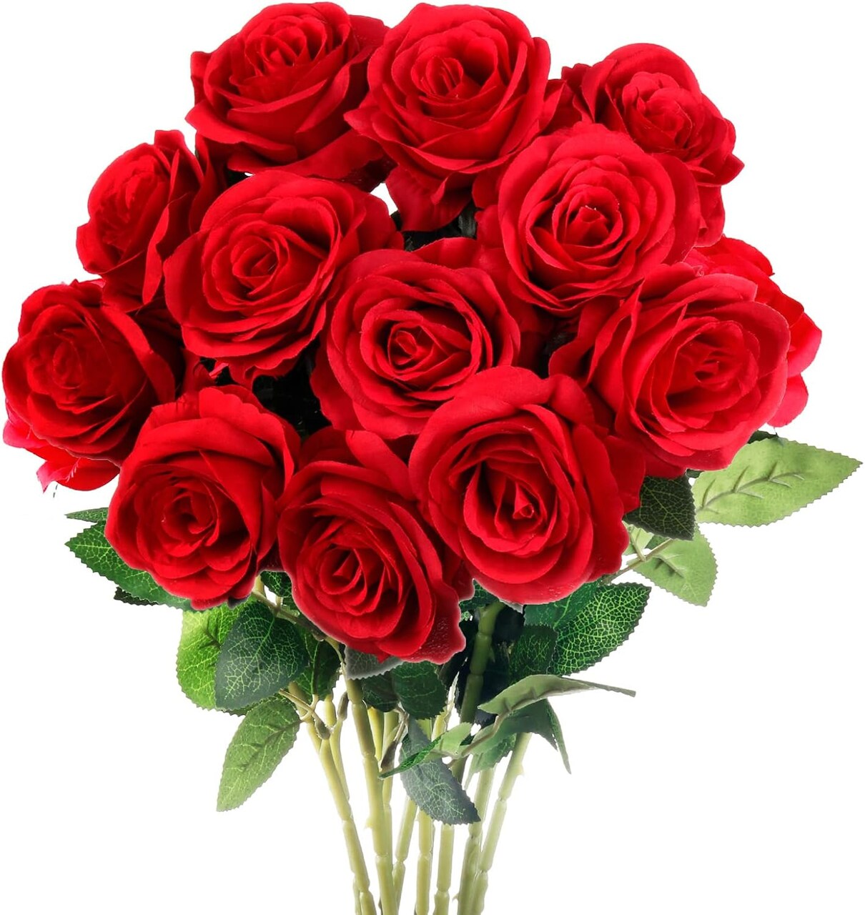 12PCS Red Roses Artificial Flowers, Fake Roses with Long Stems ...