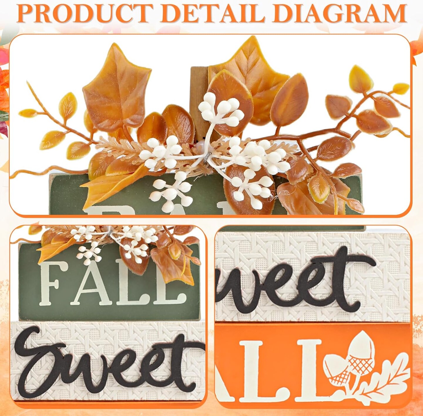 Rustic Wooden Maple Leaf Block Sign Tabletop Decor