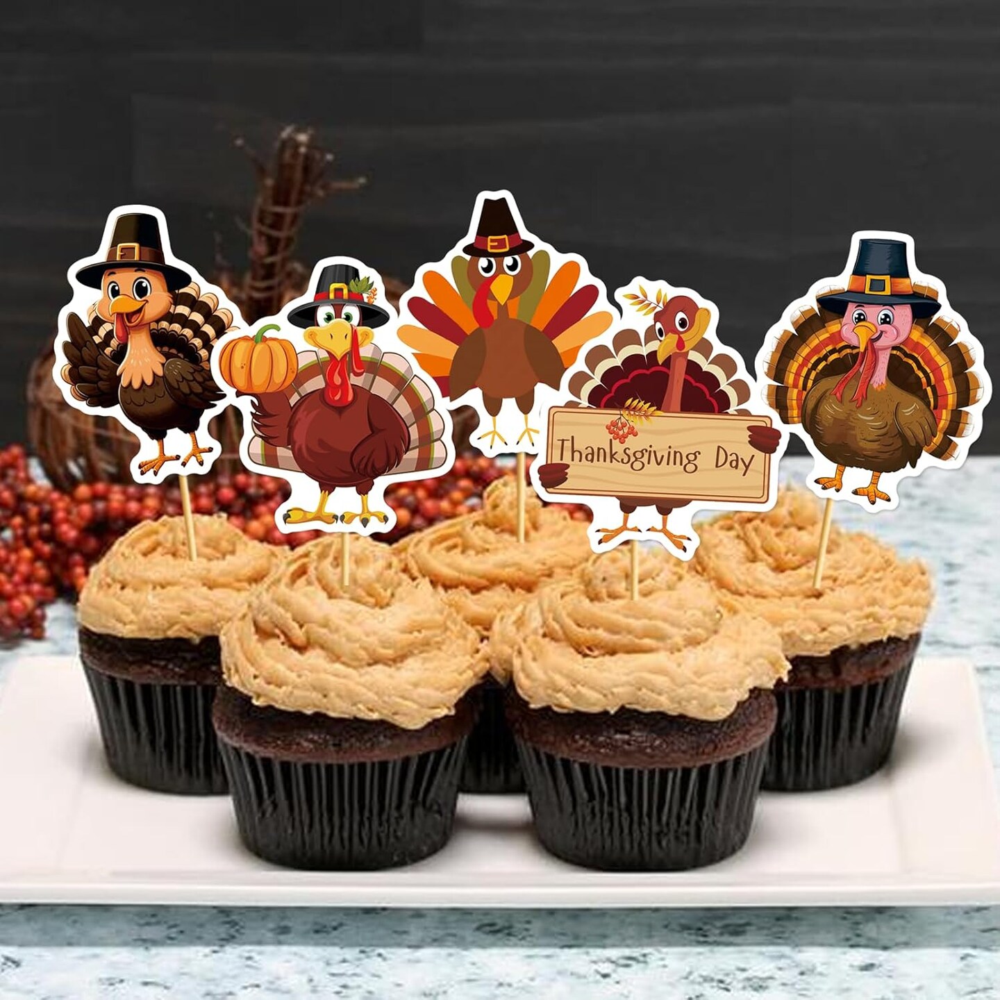 36Pcs Friendsgiving &#x26; Thanksgiving Cupcake Toppers - Brown