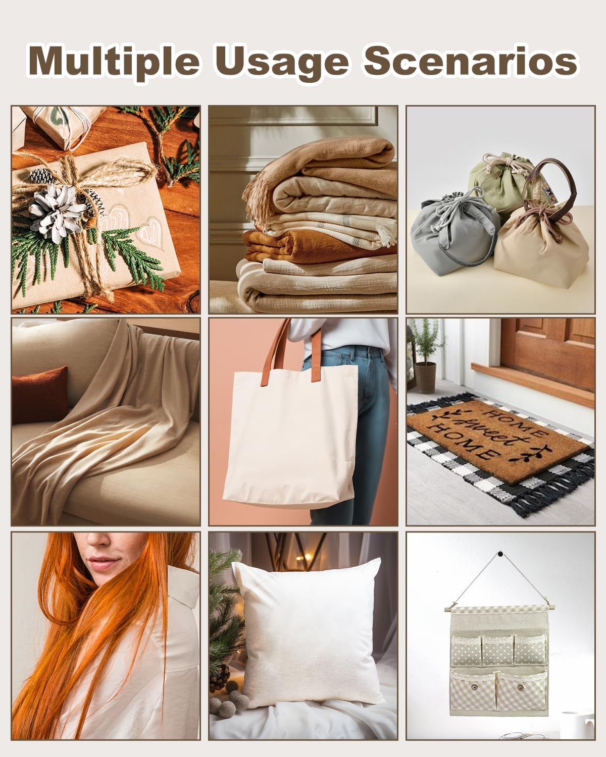 100% Cotton Muslin Fabric 63 Inch, Unbleached Natural Fabric (Natural, 5 Yard)