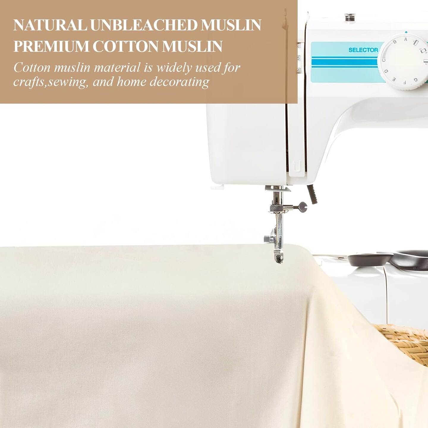 100% Cotton Muslin Fabric, 63 Inch X 5 Yards Unbleached Muslin Linen Fabric