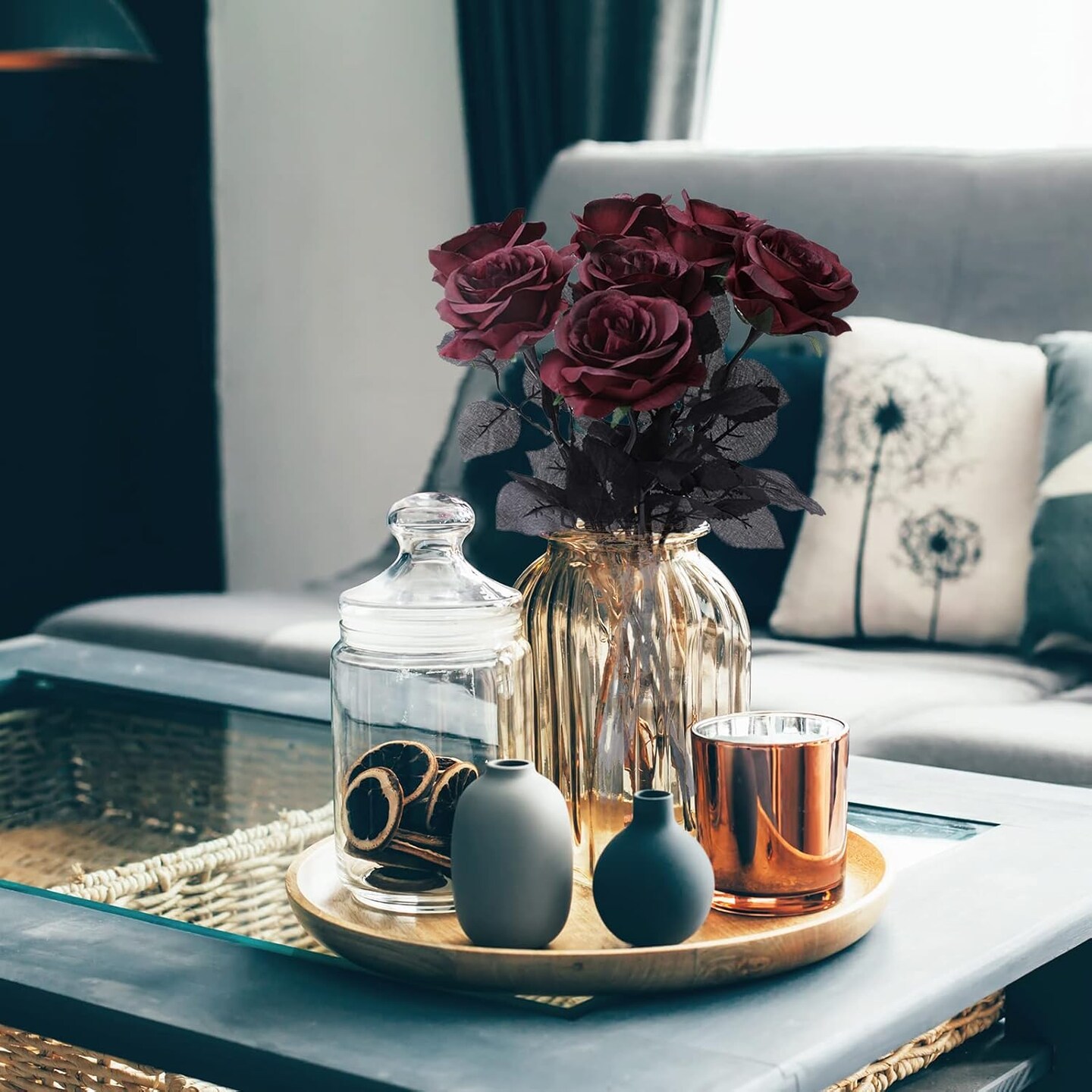 12 Pack Valentine's Day Wine Red Artificial Roses Bouquet Vintage