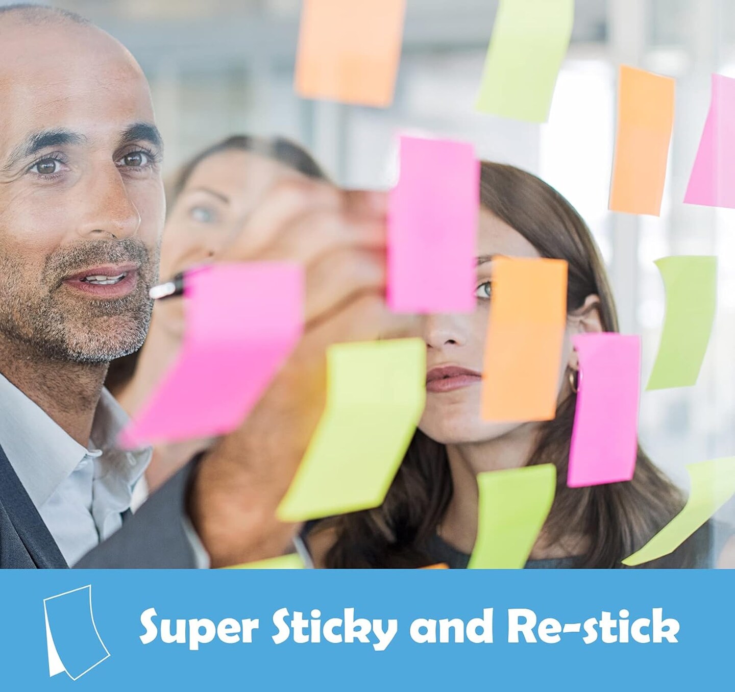 24 Pack Sticky Notes Small, Super Sticking Power Memo Pads, 12 Assorted Colors Self-Stick Pads, 100 Sheets/Pad Strong Adhesive Notes for Home,School,Office,Use on Walls,Doors,Windows