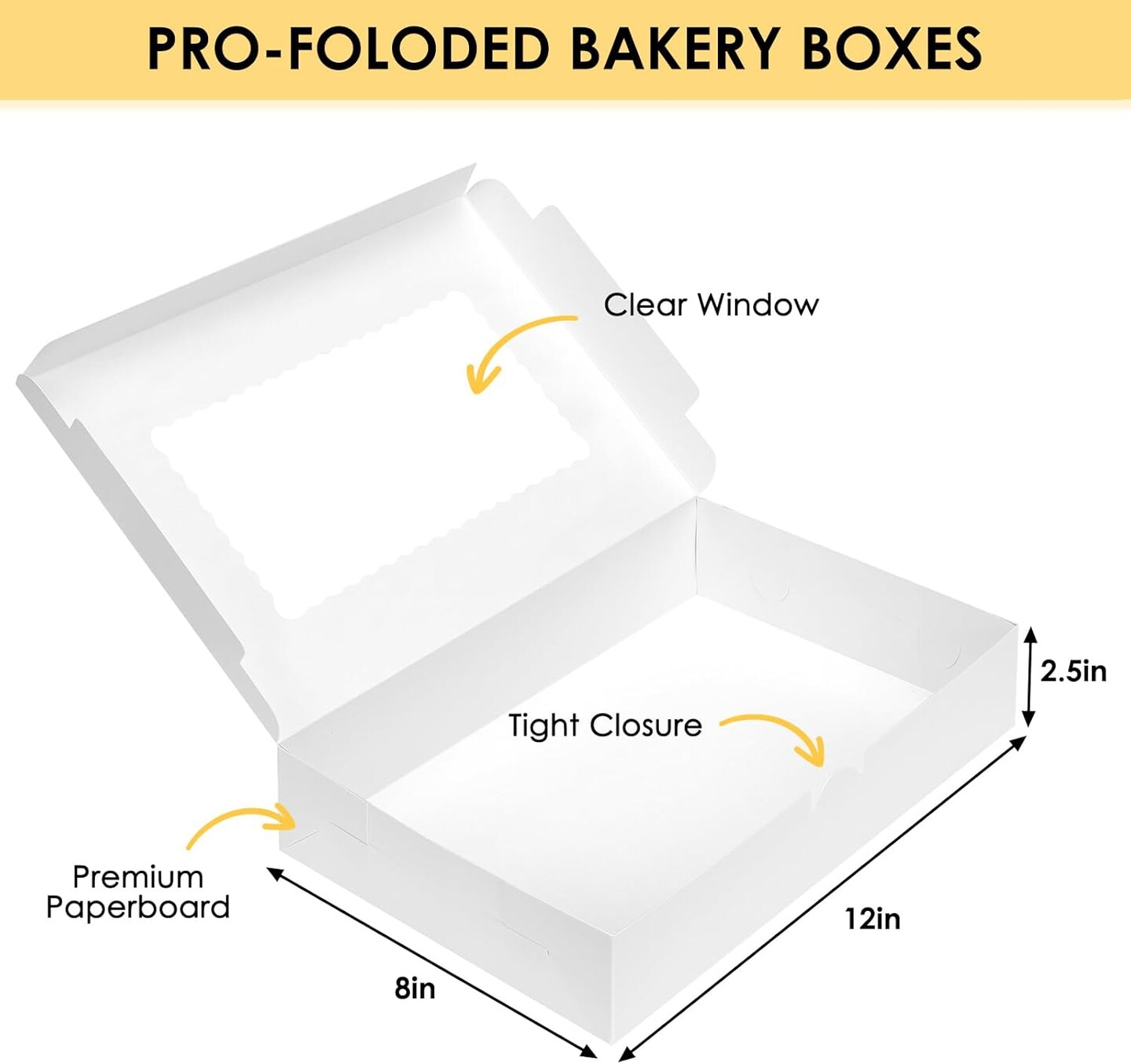 48pcs Bakery Boxes,12x8x2.5 Inches Cookie Boxes with 3 Style Window for Chocolate Covered Strawberries, Mother&#x27;s Day, Desserts, Cookies, with 4pcs Stickers