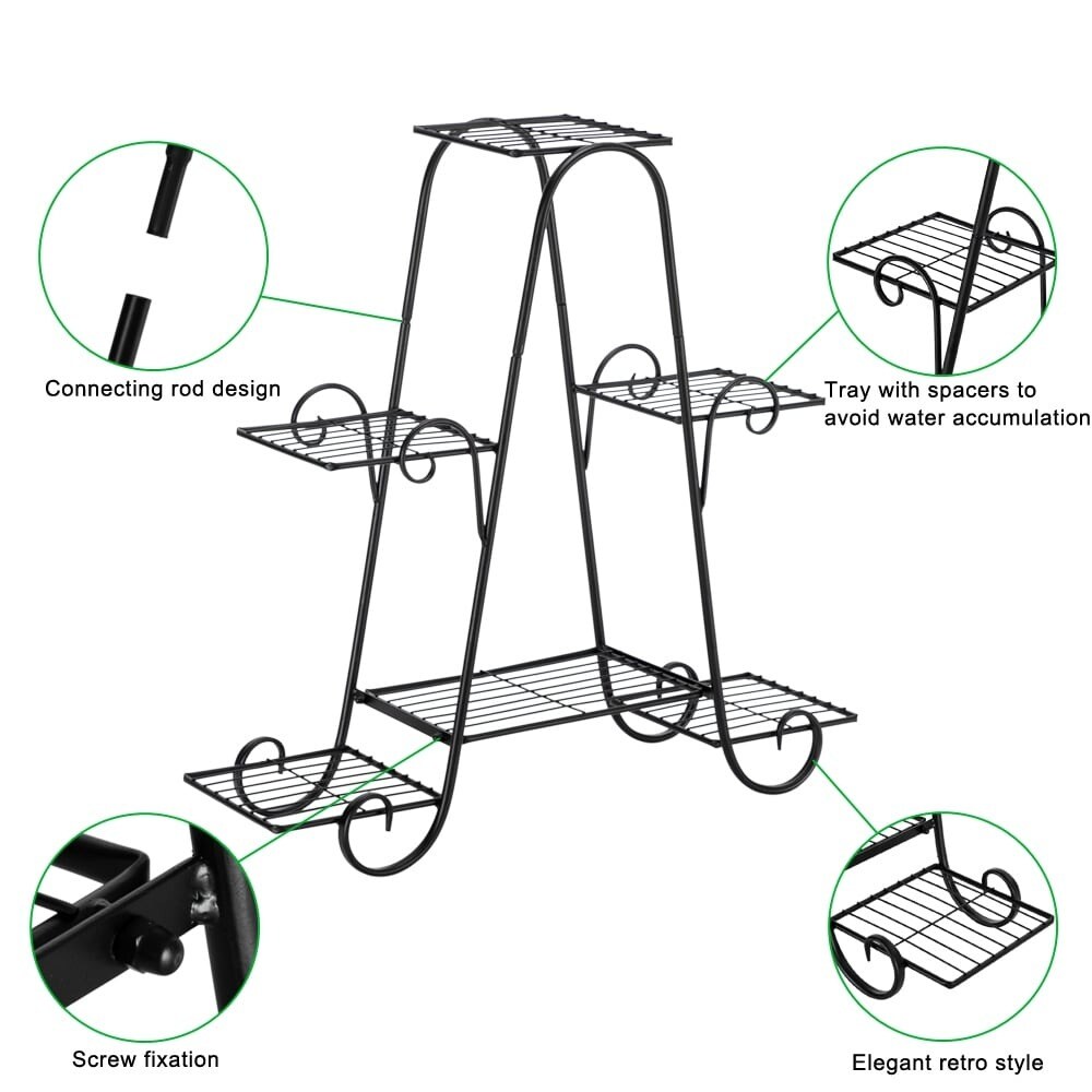 31&#x22; Black Arch Plant Stand with 4 Layers &#x26; 6 Vertical Stripes