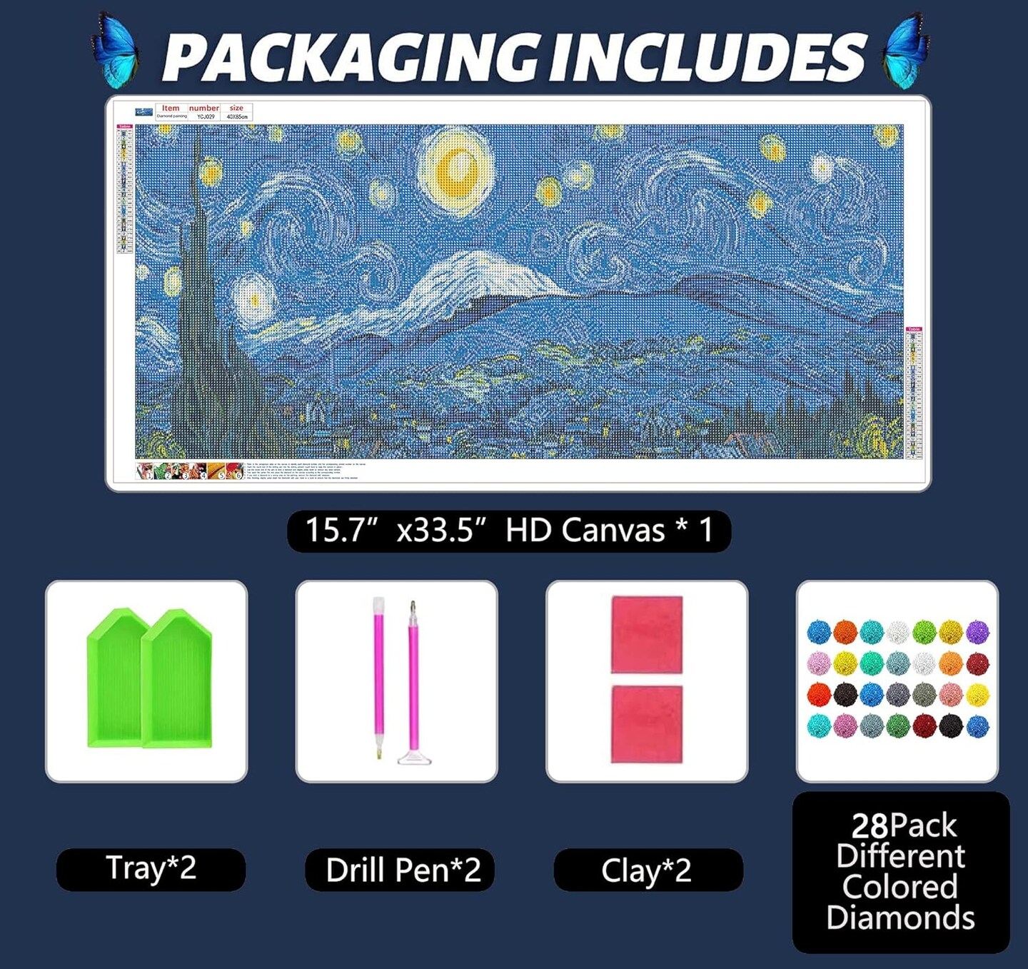 DIY 5D Full Round Diamond Painting Kits for Adults, Diamond Painting Kits Round Full Drill Diamond Art Kit Picture Craft for Home Wall Art Decor, 15.8"x33.5" (Starry Night)