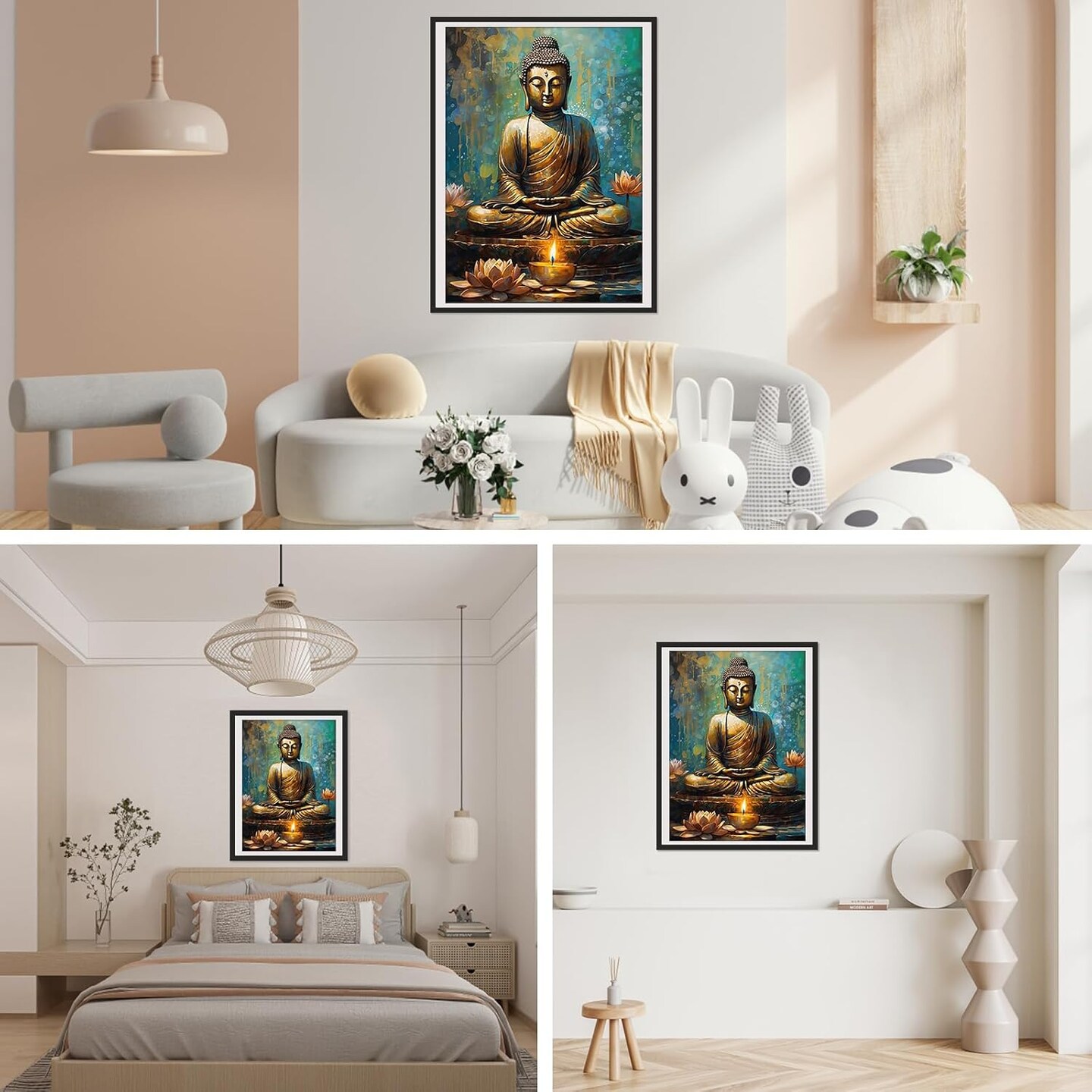 Buddha Diamond Painting Kits for Adults, 5D Buddhism Inspirational Full Drill Diamond Art Kits, Lotus DIY Round Full Drill Gem Art and Crafts for Home Wall Decor 12x16inch