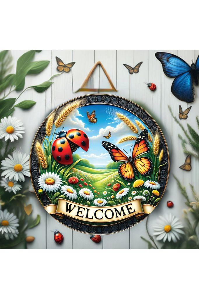Welcome Ladybugs and Butterflies Round Sign