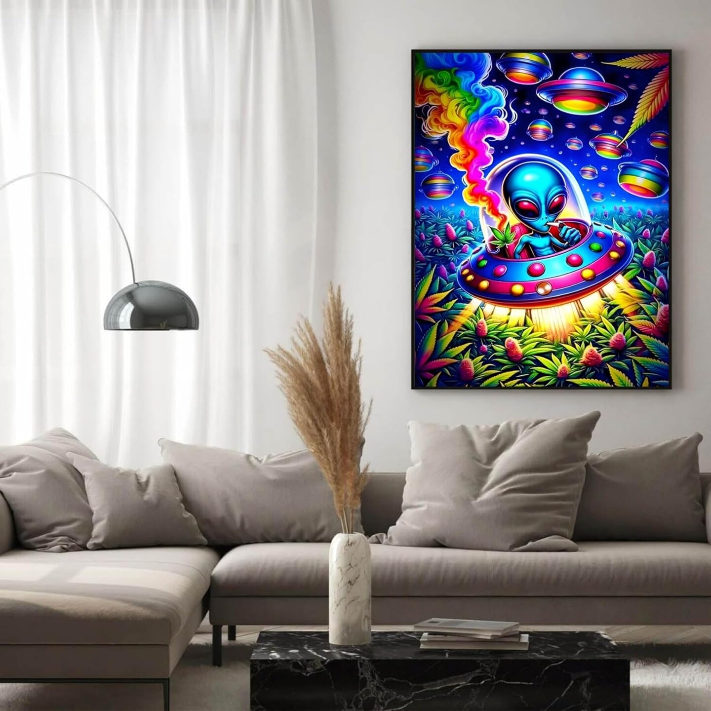 Hippie Hippy Alien Spaceship 5D Diamond Painting Kit, Round Full Drill DIY Diamond Art for Adults, Beginners, Home Decor, 12x16 Inch