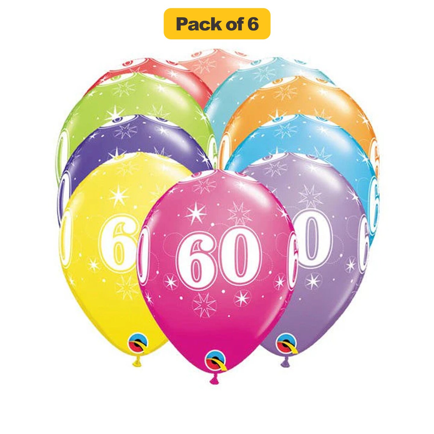 60 A Round Latex Balloons 11&#x22; 6 Pack 60th Birthday Anniversary Party Balloons