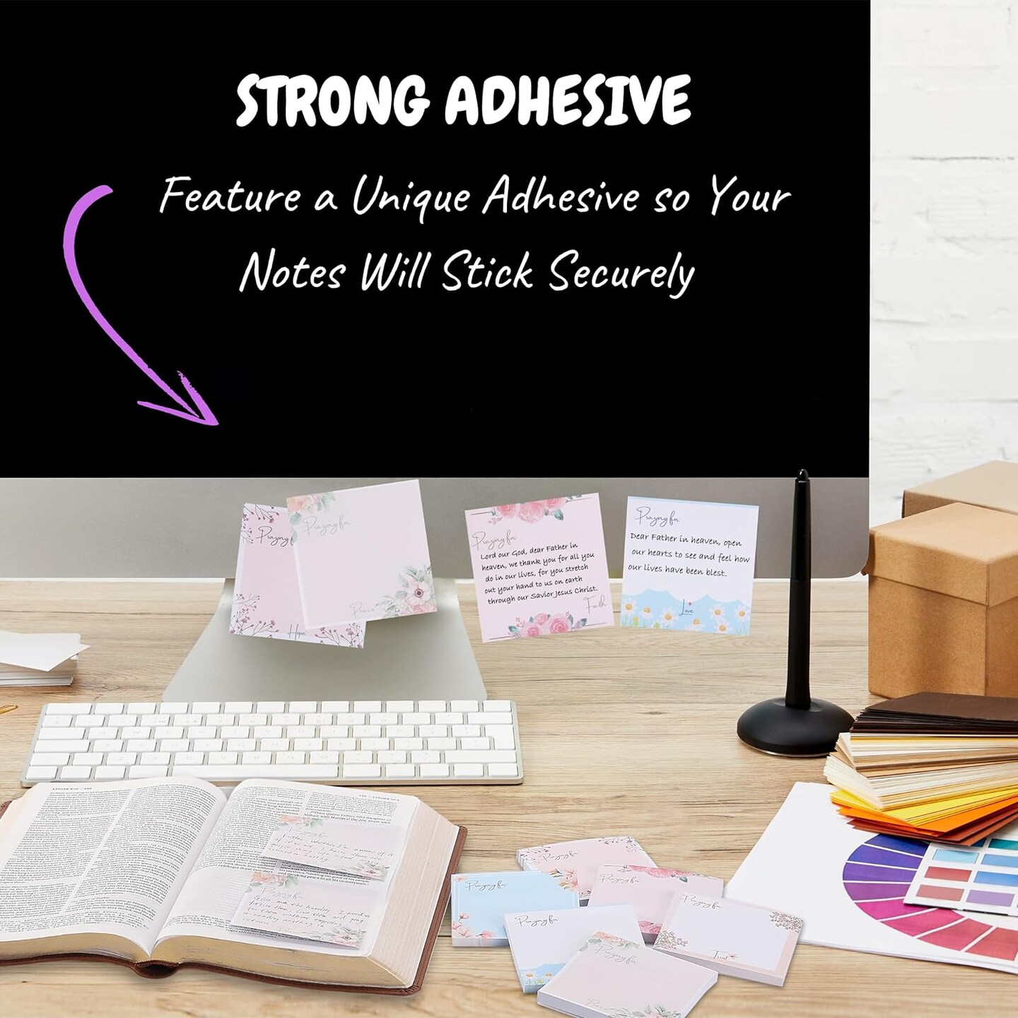 Floral Sticky Notes, 12 Pads, Aesthetic Colorful Sticky Notes in Bulk