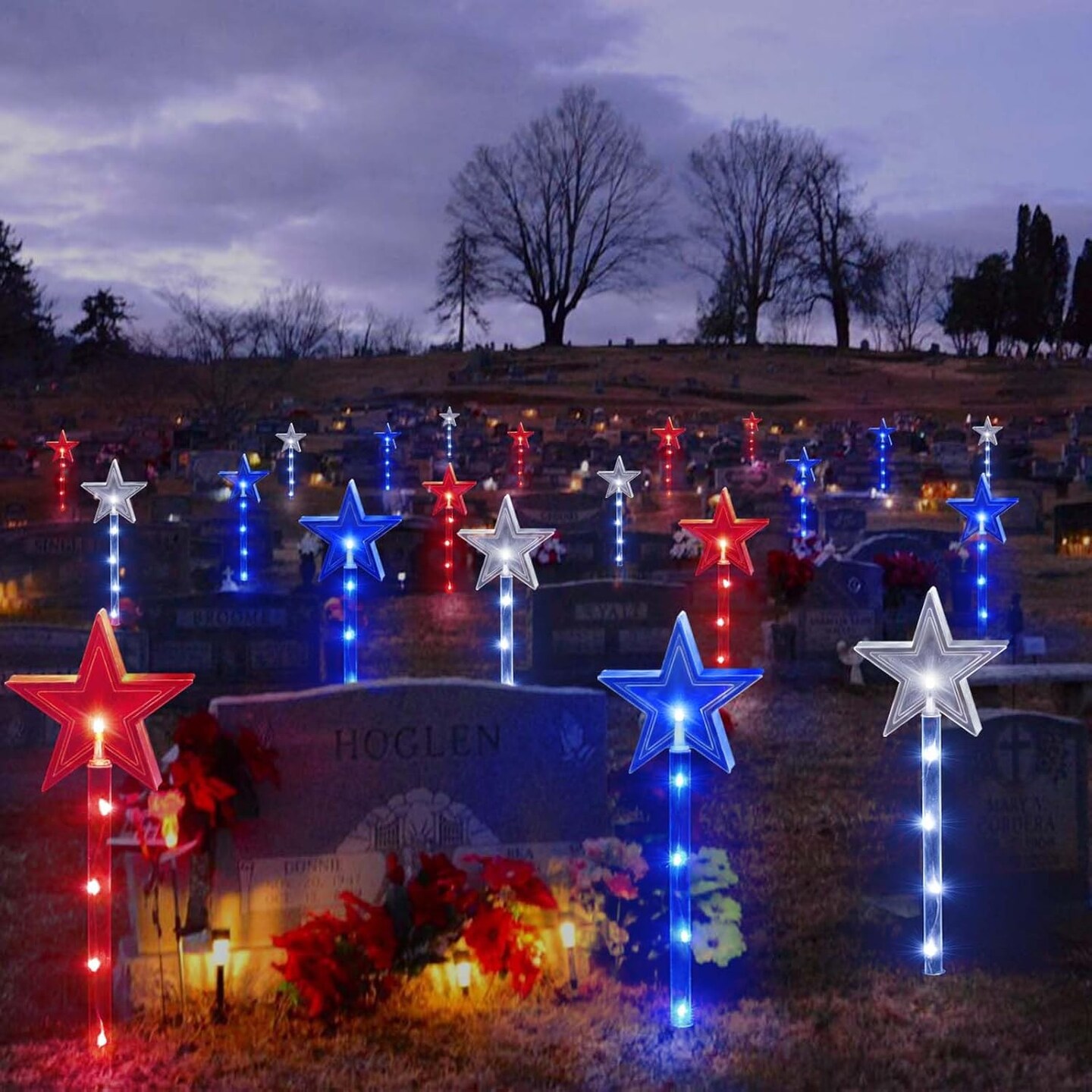 Upgraded Set of 9 Solar Pathway Lights for 4th of July Decorations, Outdoor Waterproof Red White and Blue Star Lights for Outside Porch Yard Grave Cemetery Independence Day Memorial Day Decor
