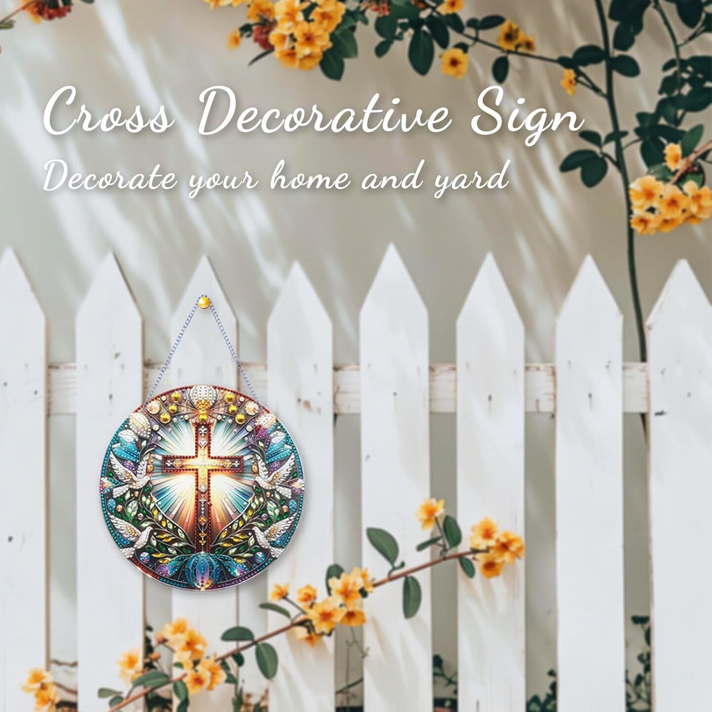 Christian Cross Dove Diamond Art Acrylic Hanging Kit for Adults, Religious DIY Special Shaped Diamond Painting kits Window Pendant Ornament(Peace Dove and Cross)