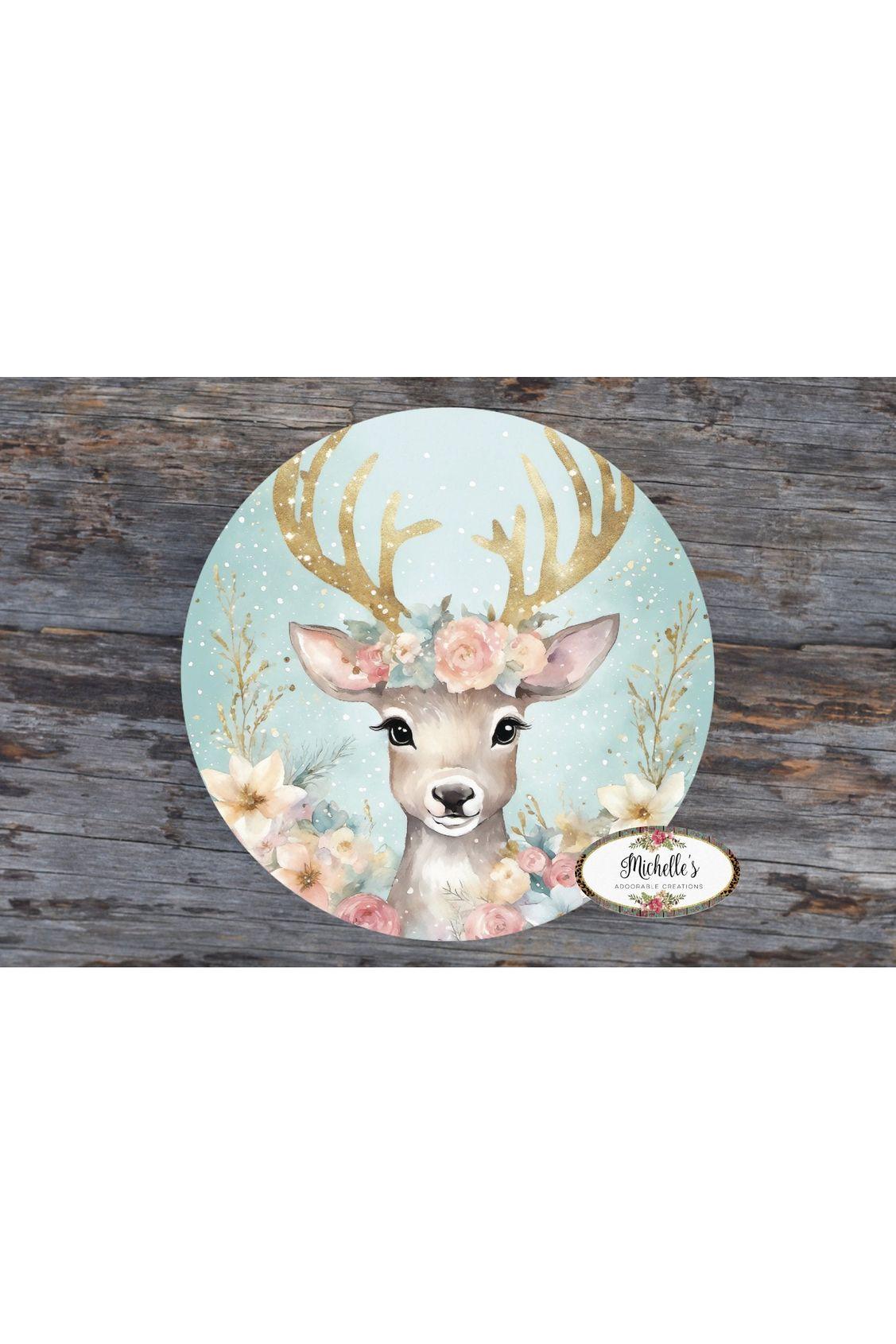 Pastel Watercolor Reindeer Christmas Sign - Wreath Enhancement