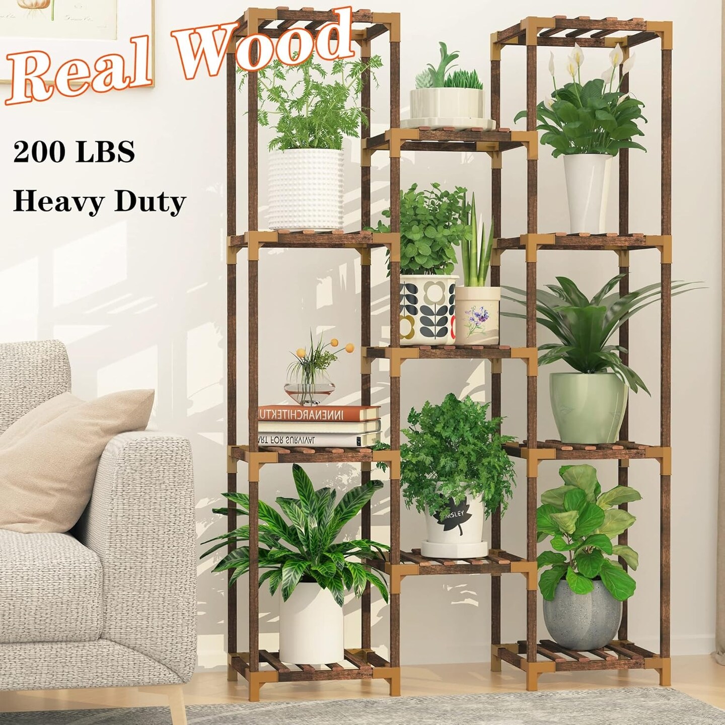 Multi-Tier Wooden Plant Stand with 11 Potted Flower Display Shelf