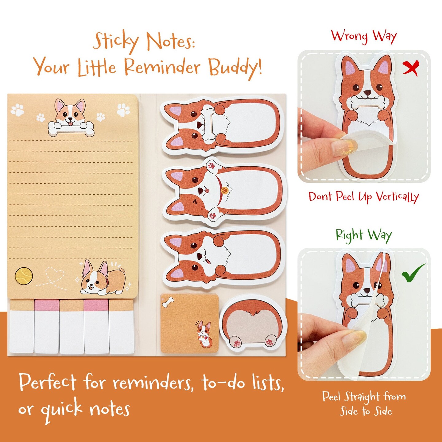 Wrapables Sticky Notes Set, Memo Notepads, Book Tabs, Page Markers, Sticky Notes, Home and Office Supplies (440 Sheets Total), Corgi