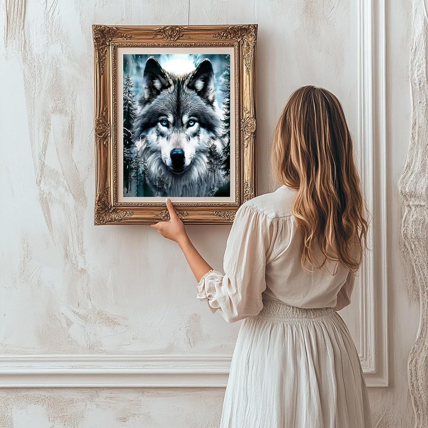5D Wolf Diamond Painting Kits for Adults, Forest Diamond Art Kit,Full Round Paint by Diamonds Animal Beads Dot Painting, Nature Landscape Gem Art Painting for Wall Decor 12x16 Inches
